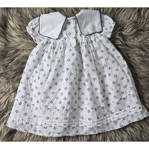 Mamas & Papas Baby Girl Dress 3–6 Months | White & Blue Floral Cotton Dress - Picture 3 of 6